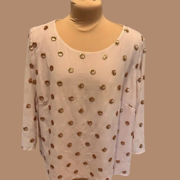 Talbots Pink Embellished Boxy Blouse 3/4 Sleeve  size 1x - Picture 1 of 5